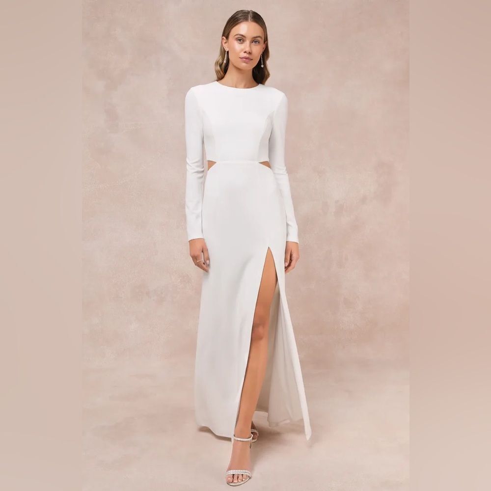 Lulus Going for the Wow White Long Sleeve Cutout Maxi Dress